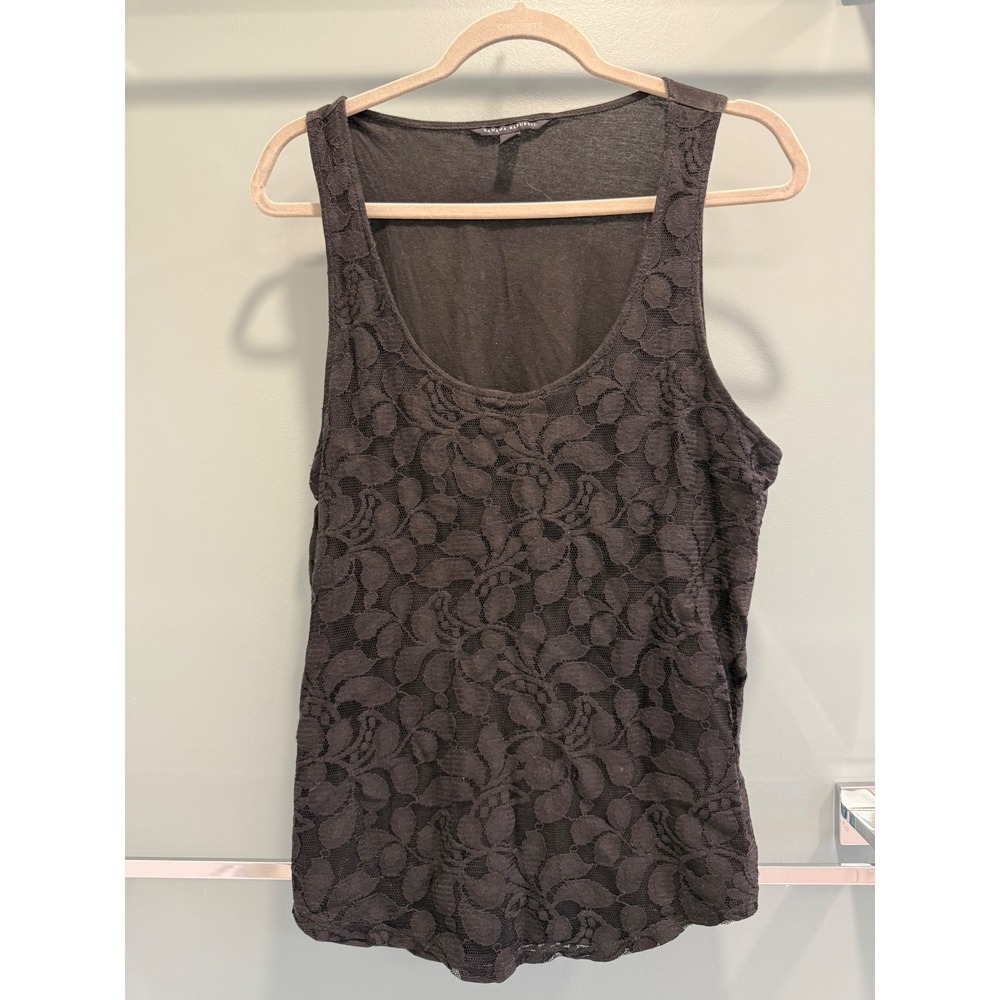 Banana Republic Black Floral Lace Front Tank Top Sleeveless Scoop Neck Large